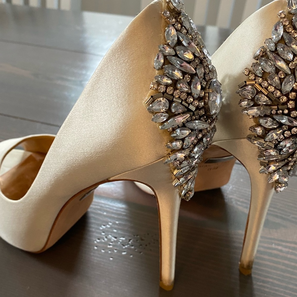 Badgley Mischka Cream Heels with Silver Embellishments
